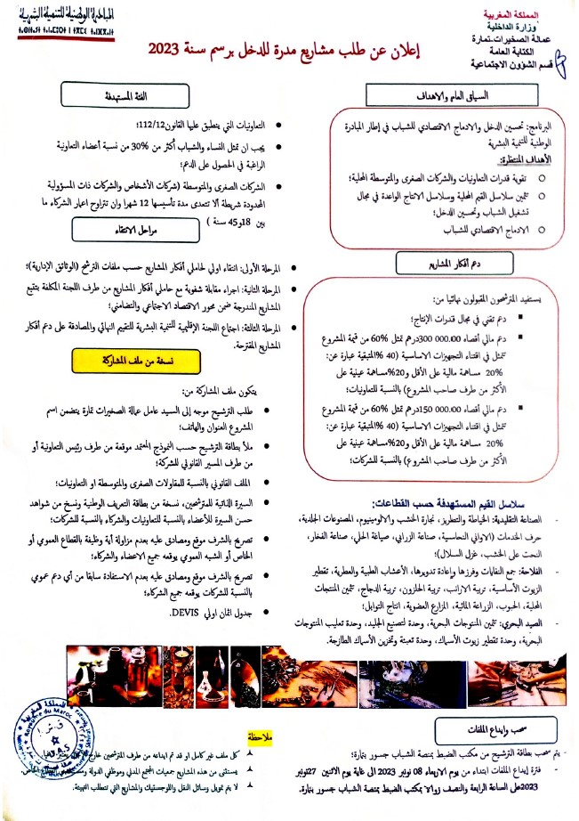 اعلان عن طلب مشاريع مدرة للدخل برسم سنة 2023